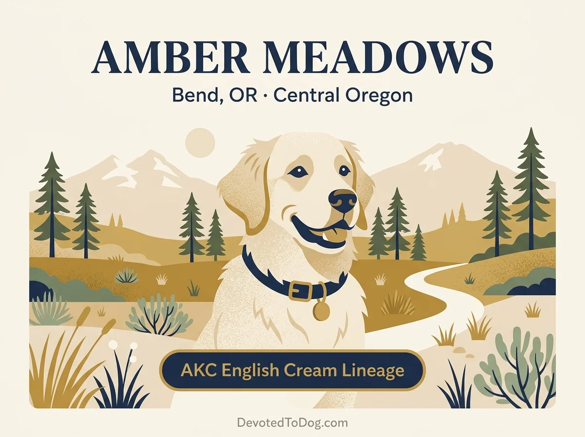 Amber Meadows editorial profile card showing Bend Central Oregon location with Cascade and Mt Hood motif