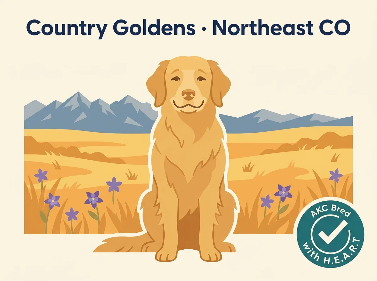 Country Goldens Starmount Kennels editorial profile card showing tier rating, Northeast Colorado Eastern Plains location, and GRCA + MHGRC + AKC Bred with HEART credentials