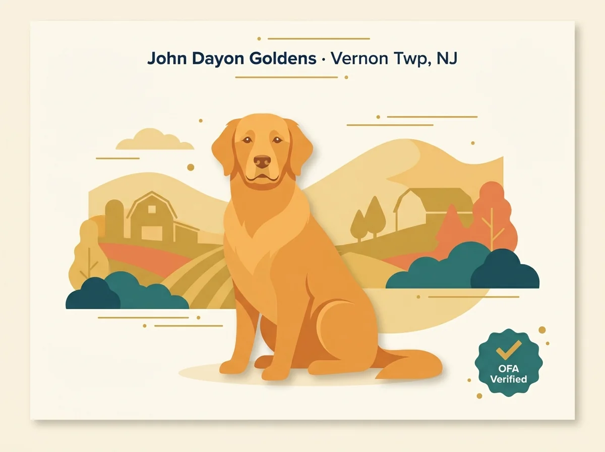 Editorial illustration of a golden retriever for John Dayon Golden Retrievers in Vernon Township, New Jersey