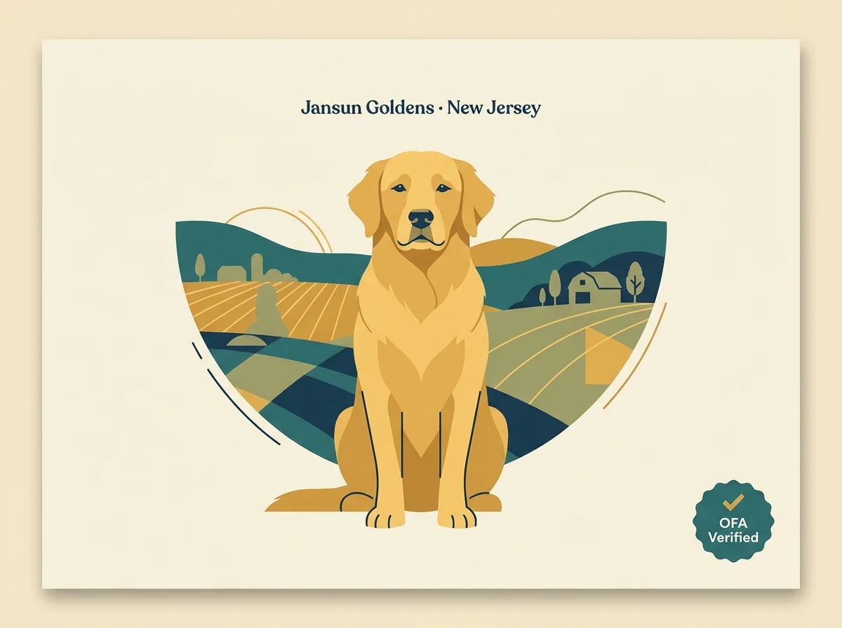 Editorial illustration of a golden retriever for Jansun Goldens in New Jersey