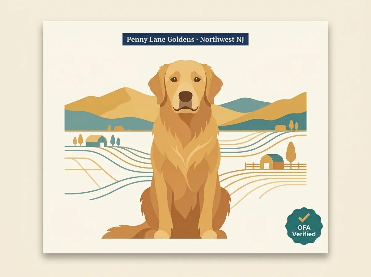 Editorial illustration of a golden retriever for Penny Lane Goldens in Northwest New Jersey