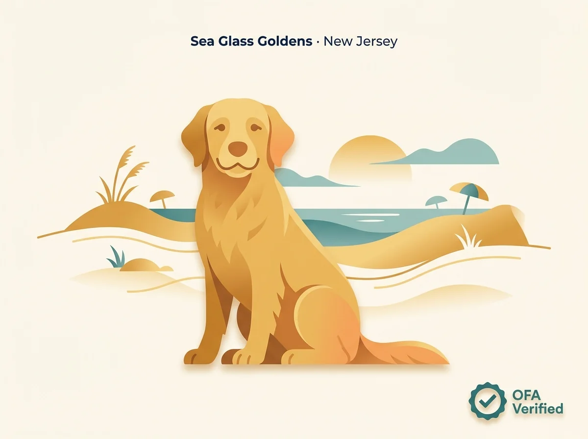 Editorial illustration of a golden retriever for Sea Glass Goldens in New Jersey