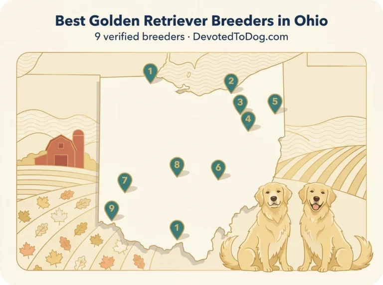 Map of Ohio showing 9 verified golden retriever breeders.
