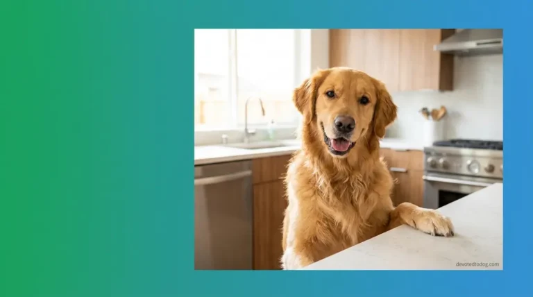 Golden Retriever displaying common behavior problems like counter surfing at home