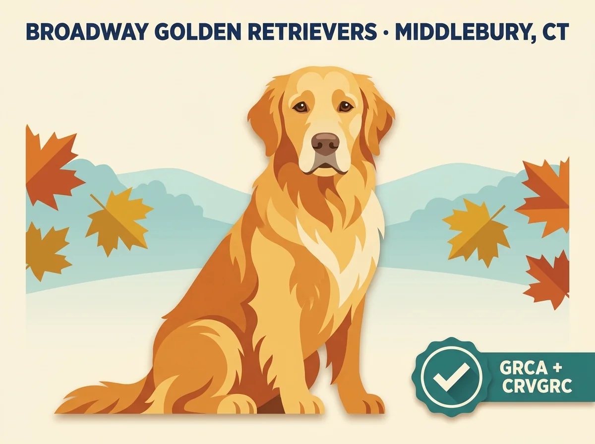 Editorial illustration of Broadway Golden Retrievers, Middlebury, Connecticut.