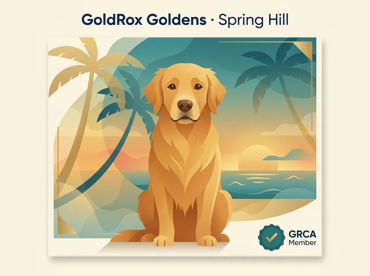 Editorial illustration representing GoldRox Goldens in Spring Hill, Florida