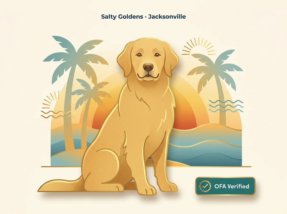 Editorial illustration representing Salty Goldens in Jacksonville, Florida