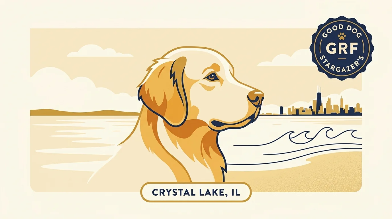 Stargazer's Golden Retrievers editorial profile card showing tier rating, Crystal Lake IL location, and key credentials