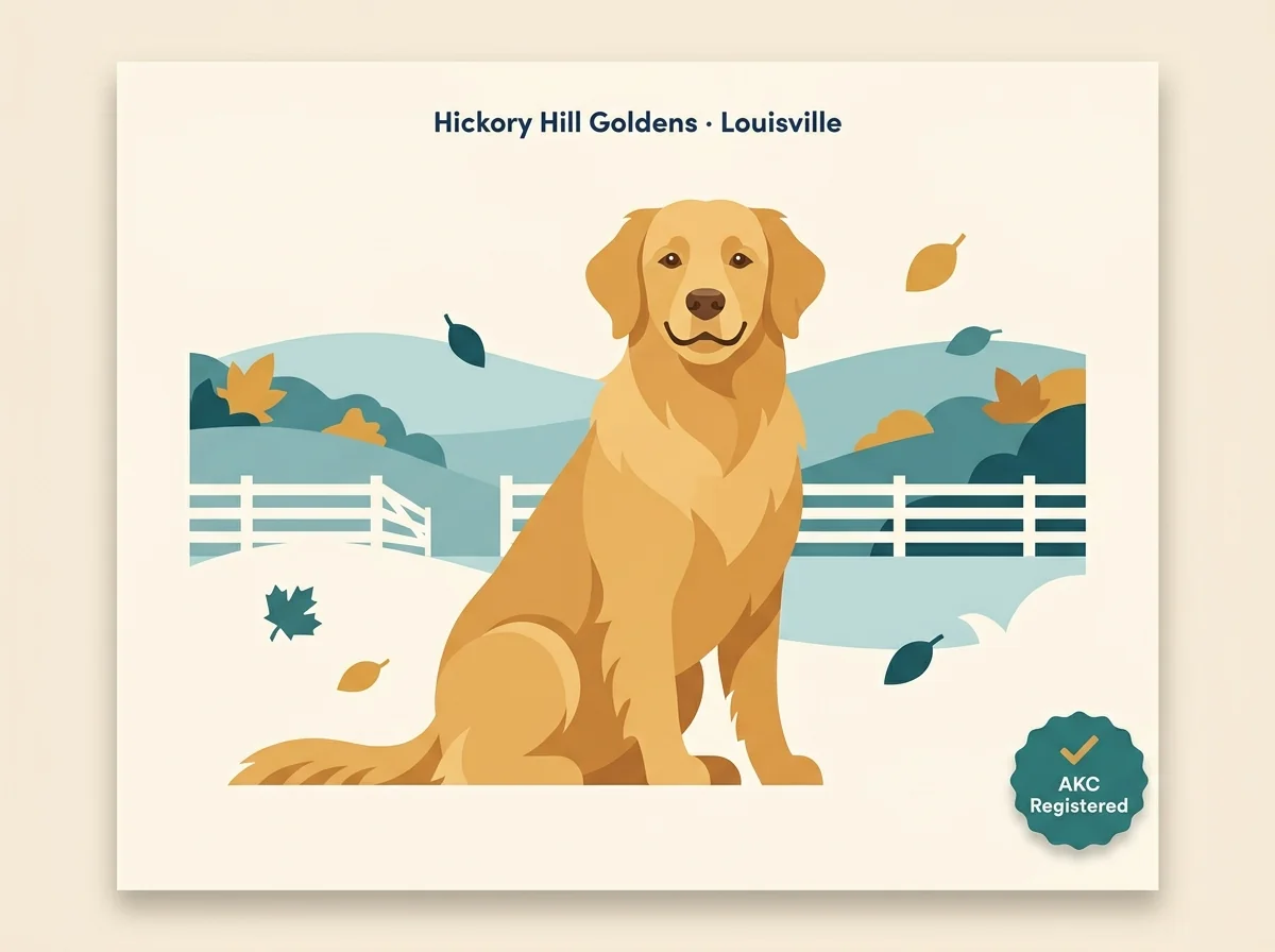 Editorial illustration of a golden retriever for Hickory Hill Goldens in Louisville Kentucky