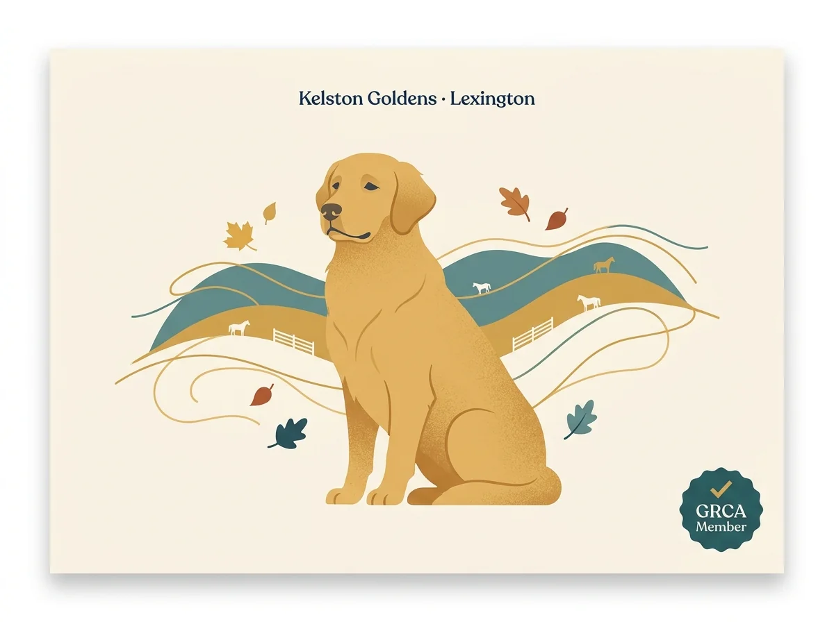 Editorial illustration of a golden retriever for Kelston Goldens in Lexington Kentucky