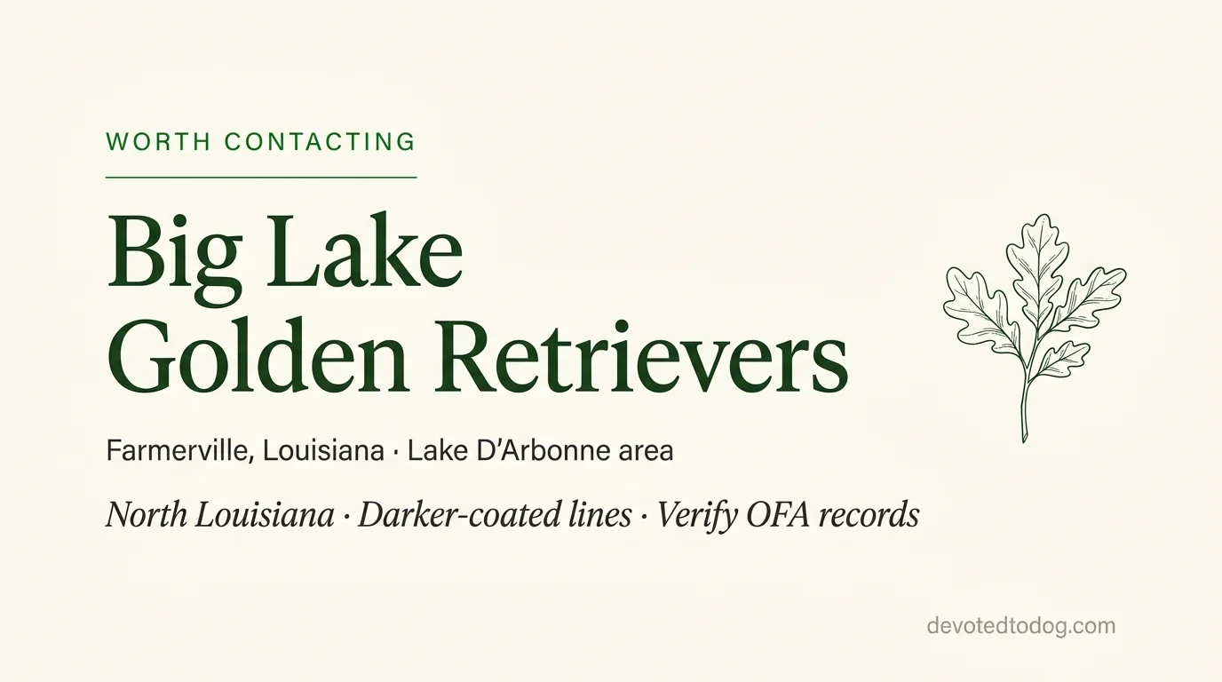 Big Lake Golden Retrievers editorial profile card showing tier rating, location, and key credentials