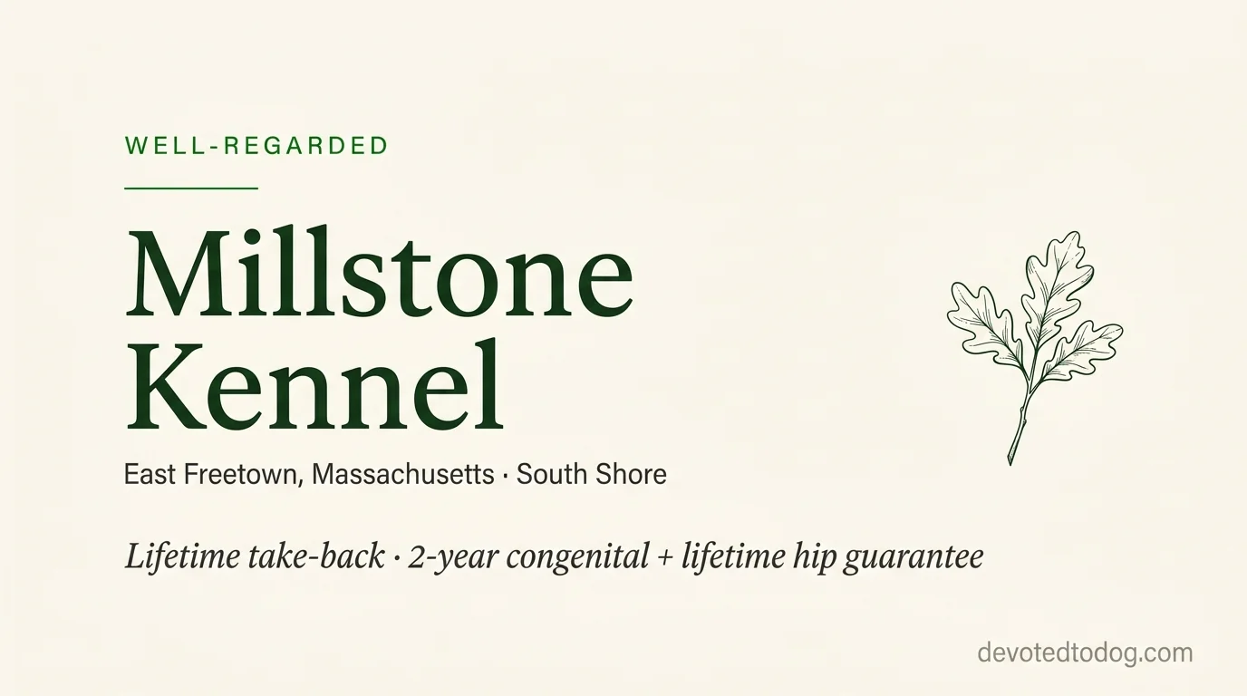 Millstone Kennel editorial profile card showing tier rating, location, and key credentials