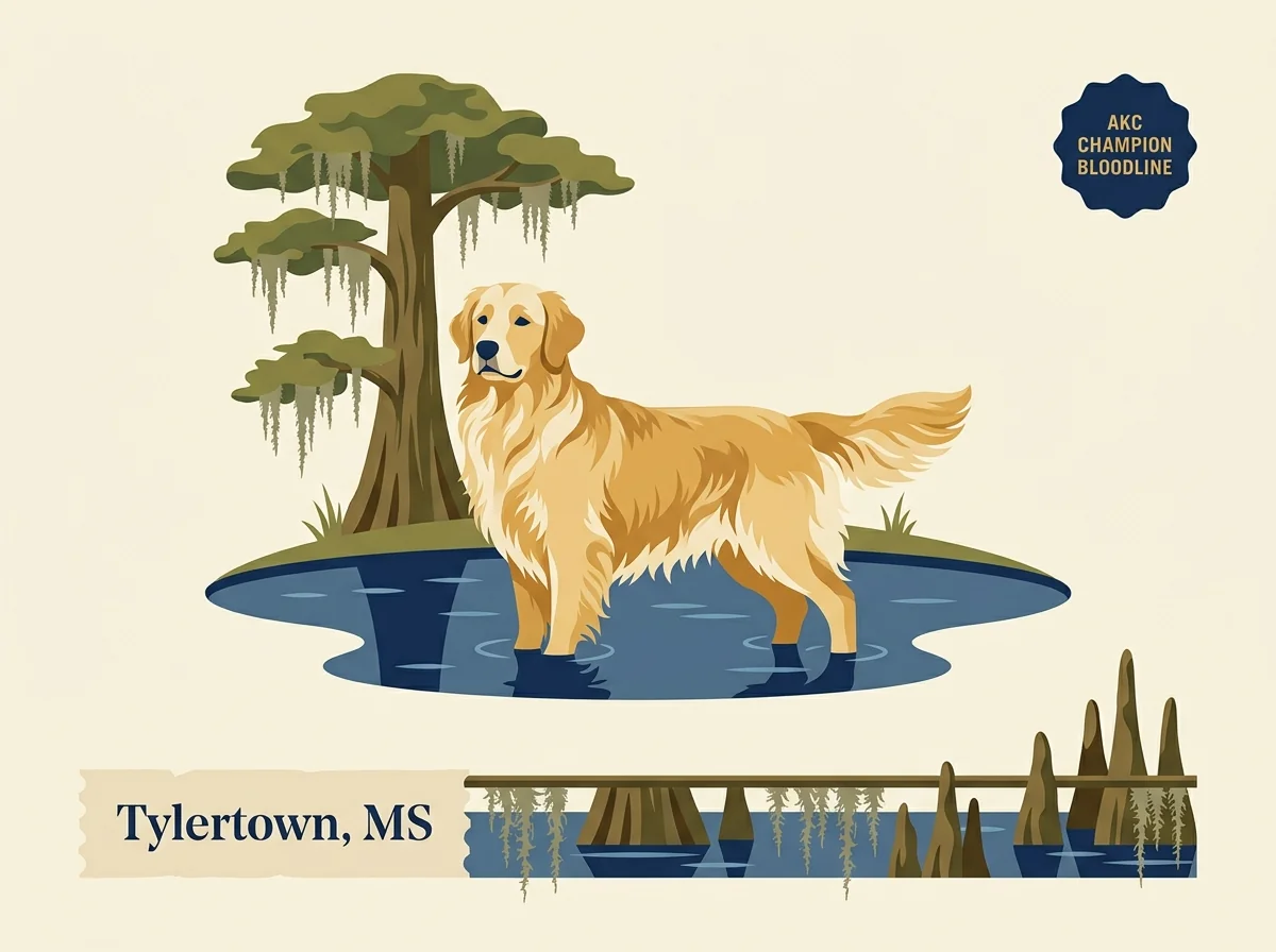 Kim and Jimmy Schmidt editorial profile card showing AKC Champion Bloodline badge with Tylertown Walthall County Southwest Mississippi LA-line location.