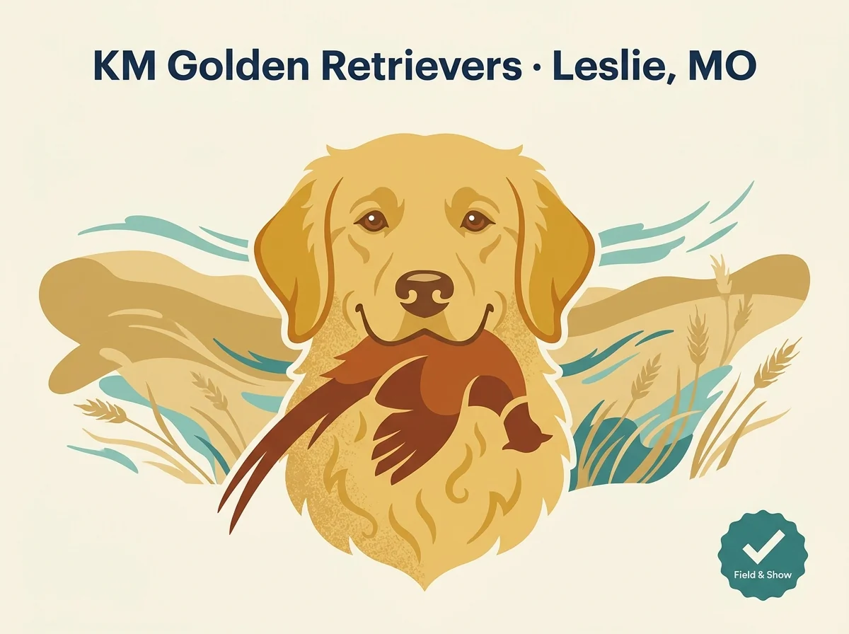 KM Golden Retrievers editorial profile illustration.