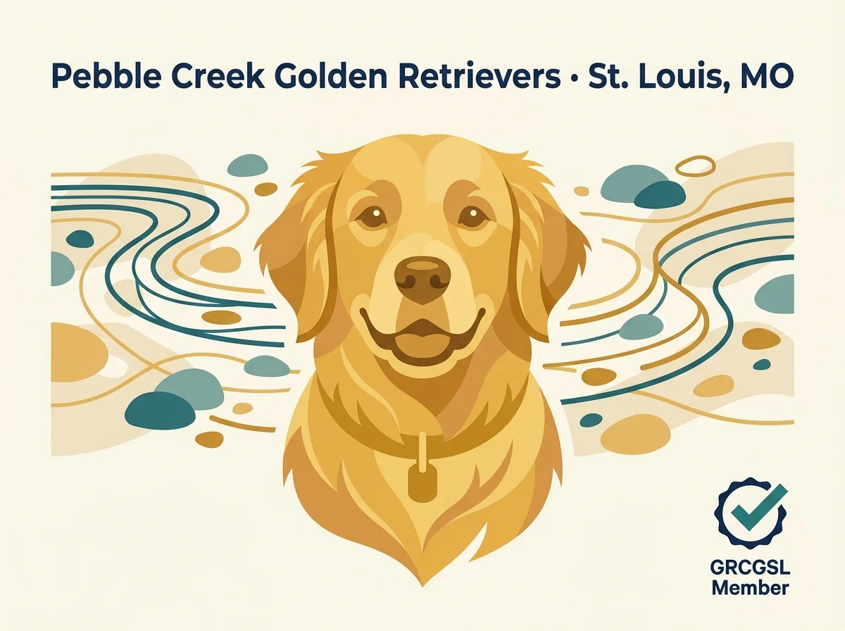 Pebble Creek Golden Retrievers editorial profile illustration.