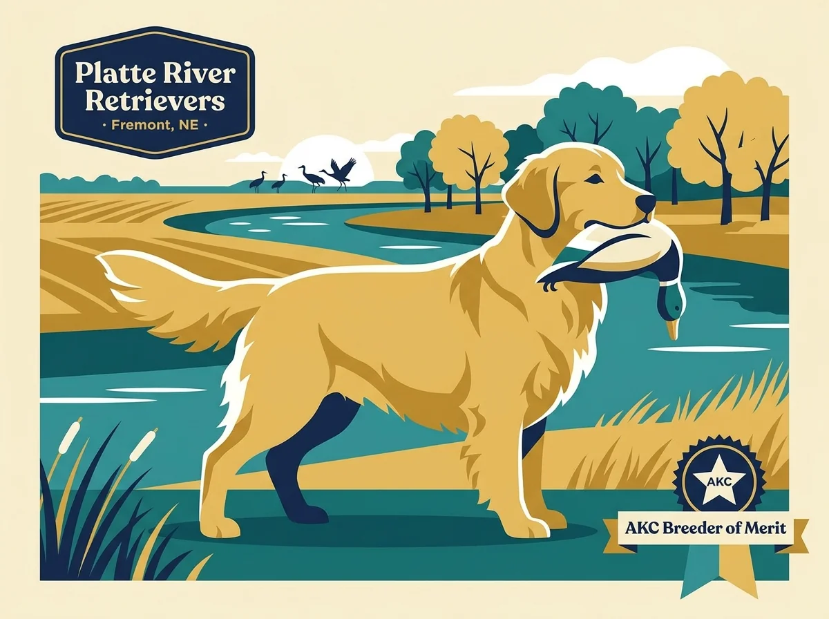 Platte River Retrievers editorial profile card showing tier rating, Fremont NE location, and AKC Breeder of Merit credential