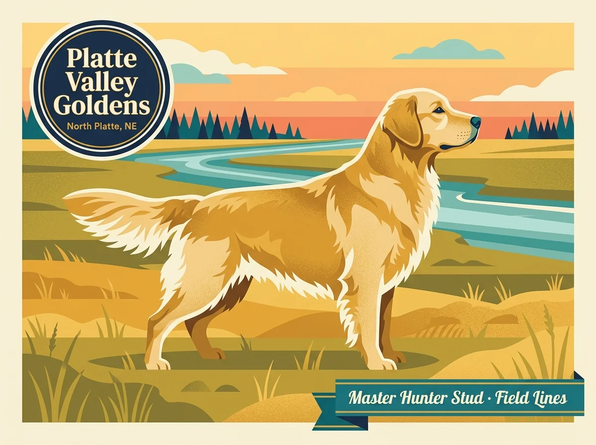 Platte Valley Goldens editorial profile card showing tier rating, North Platte NE location, and Master Hunter field-line credentials