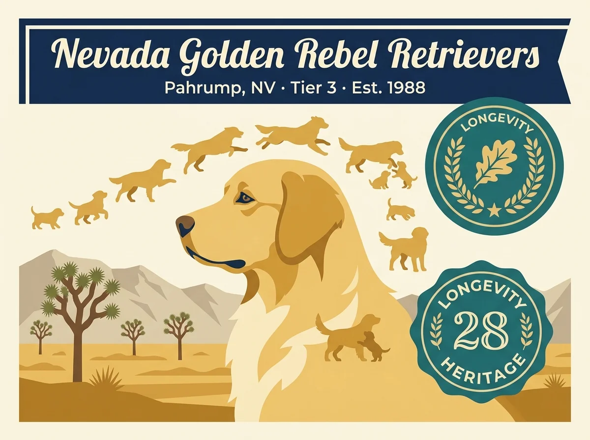 Nevada Golden Rebel Retrievers editorial profile card showing tier rating and Pahrump Nevada location.