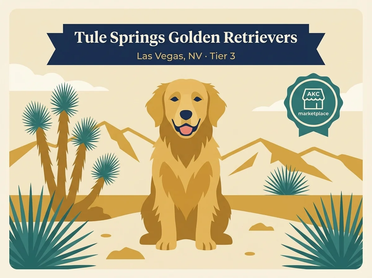 Tule Springs Golden Retrievers editorial profile card showing tier rating and Las Vegas Nevada location.