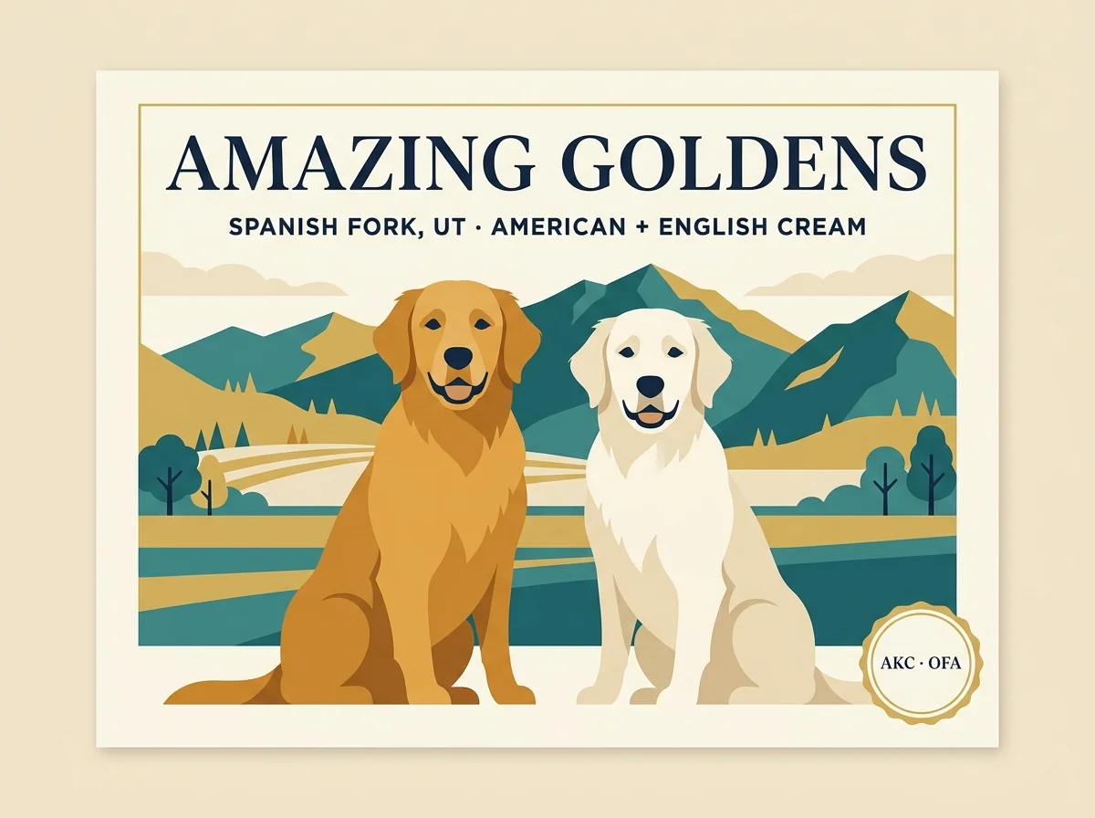 Amazing Goldens editorial profile card showing tier rating, Spanish Fork Utah location, and credentials including the breeder's Animal Science degree.