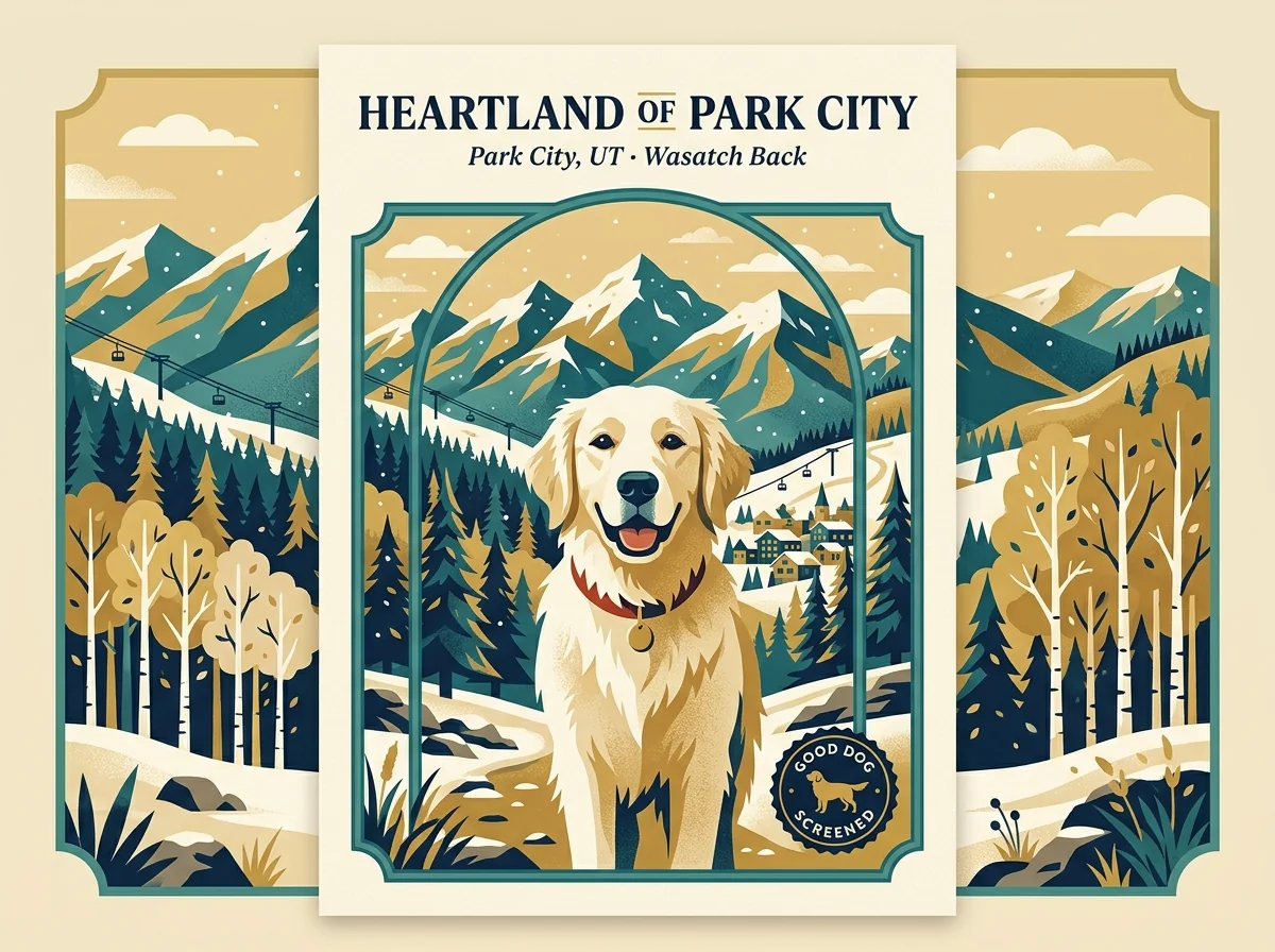 Heartland of Park City editorial profile card showing tier rating, Park City Utah location, and Good Dog screened-breeder badge.