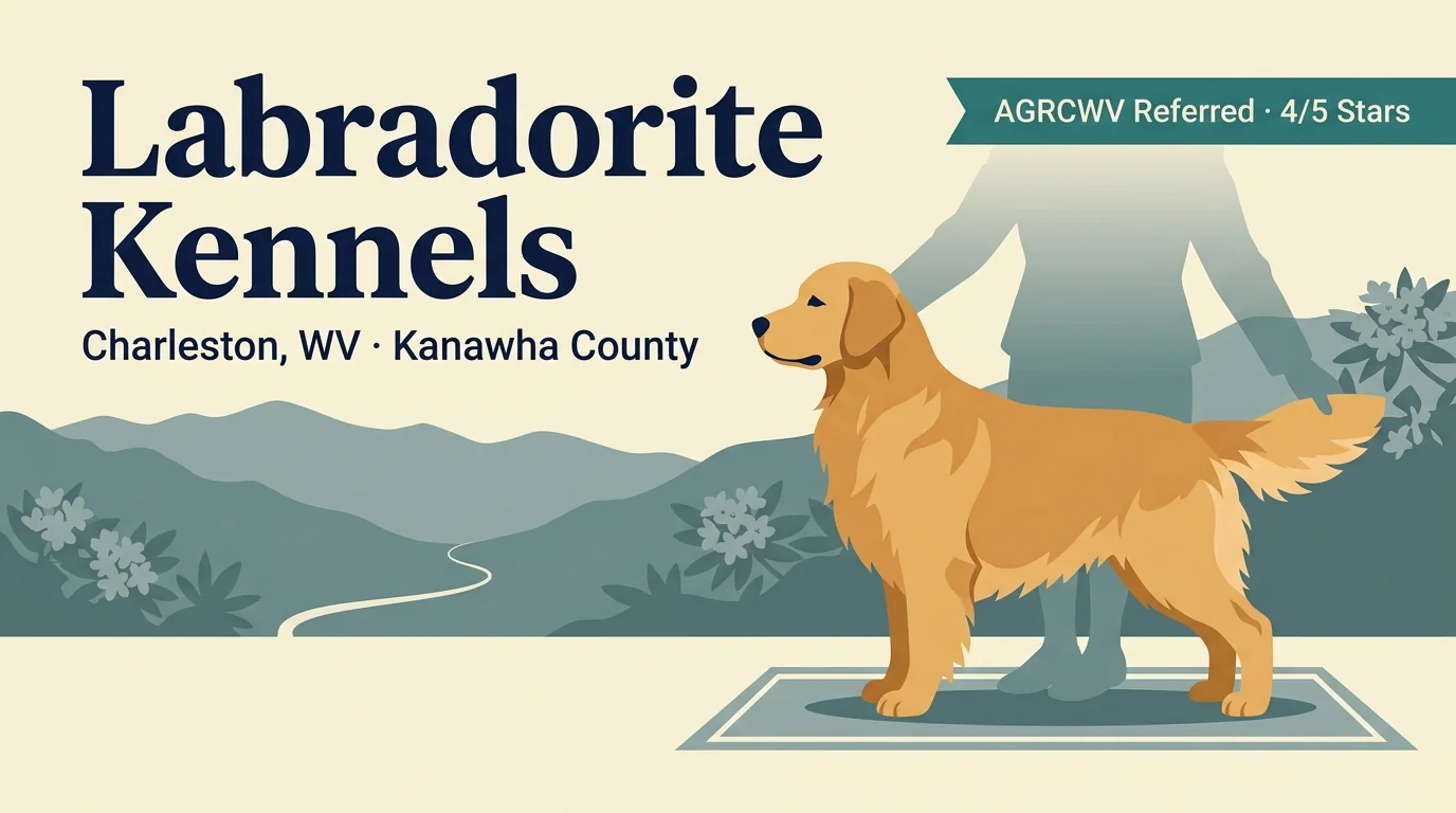 Labradorite Kennels editorial profile card showing tier rating, Charleston West Virginia location, AGRCWV referral status, and professional handler conformation program