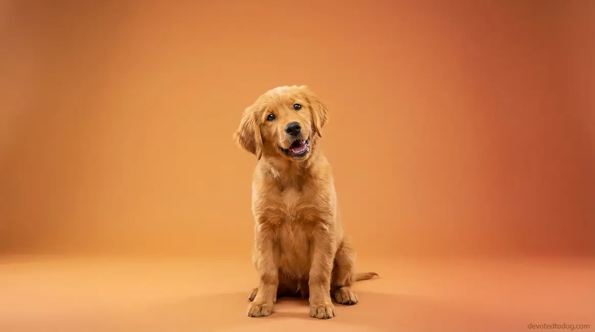 Golden Retriever puppy teeth growth and development — four-month-old puppy showing baby teeth