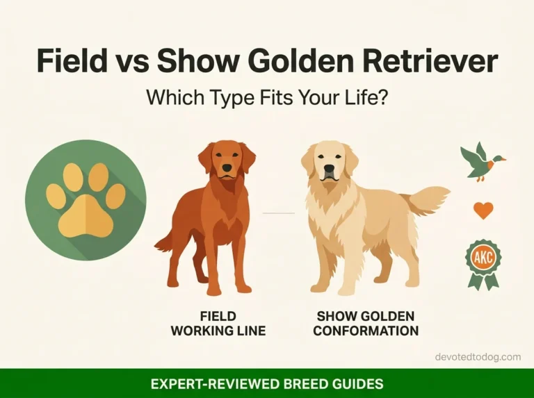 Field vs show golden retriever comparison showing lean working line and stocky show conformation builds