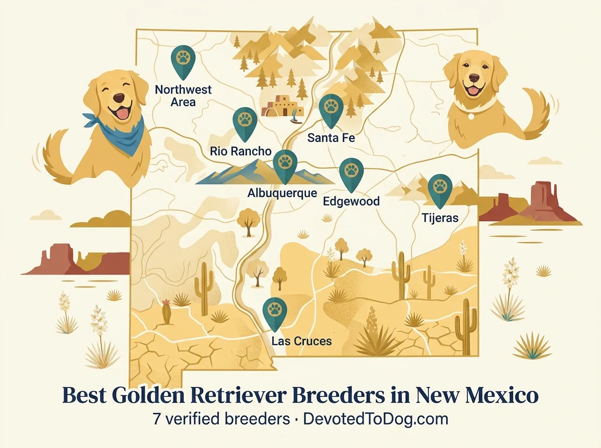 Map of New Mexico golden retriever breeders