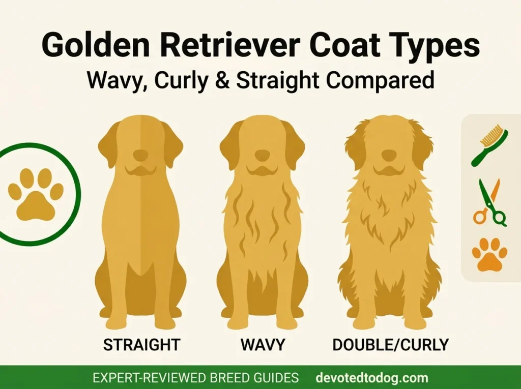 Golden Retriever coat types showing straight wavy and curly double-coat texture variations