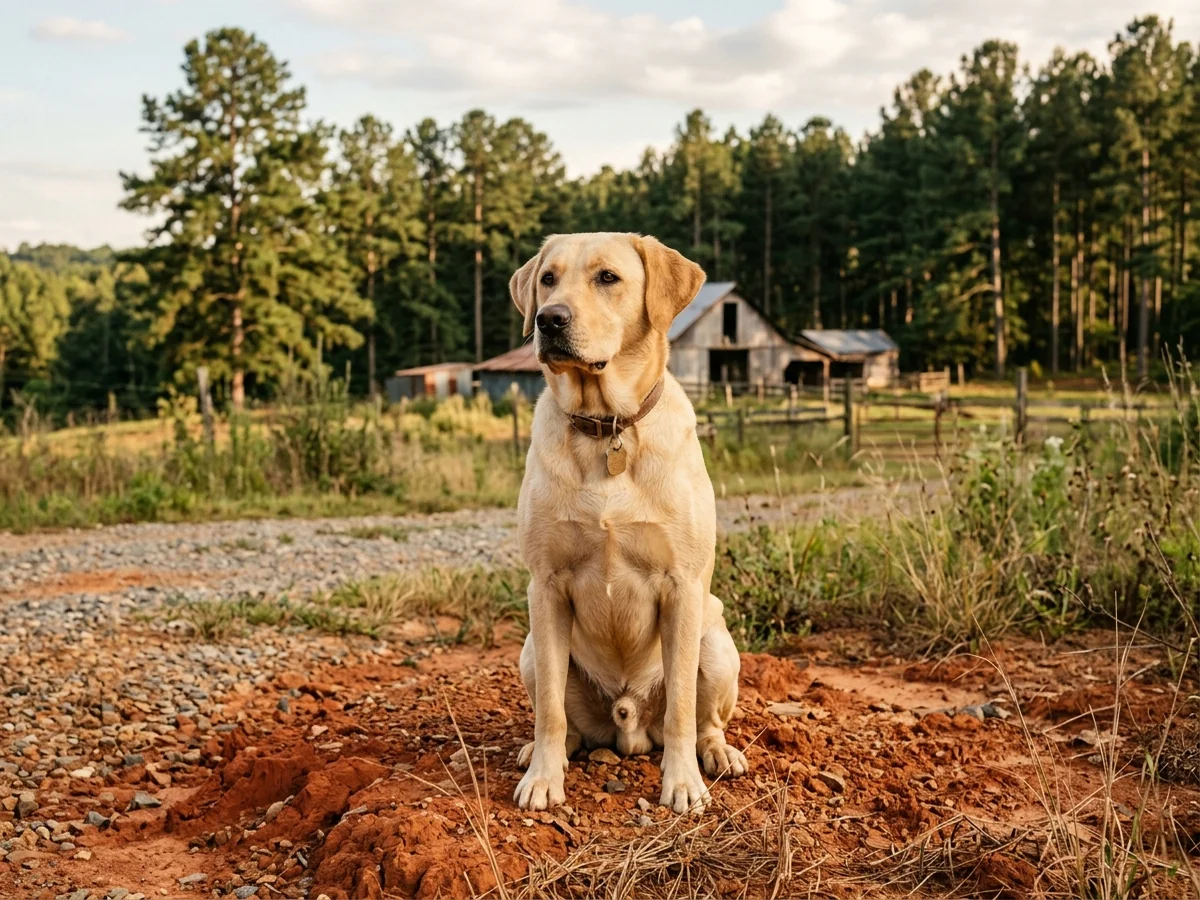 Yellow Labrador retriever in a central Alabama farm representing Oakdale Labradors