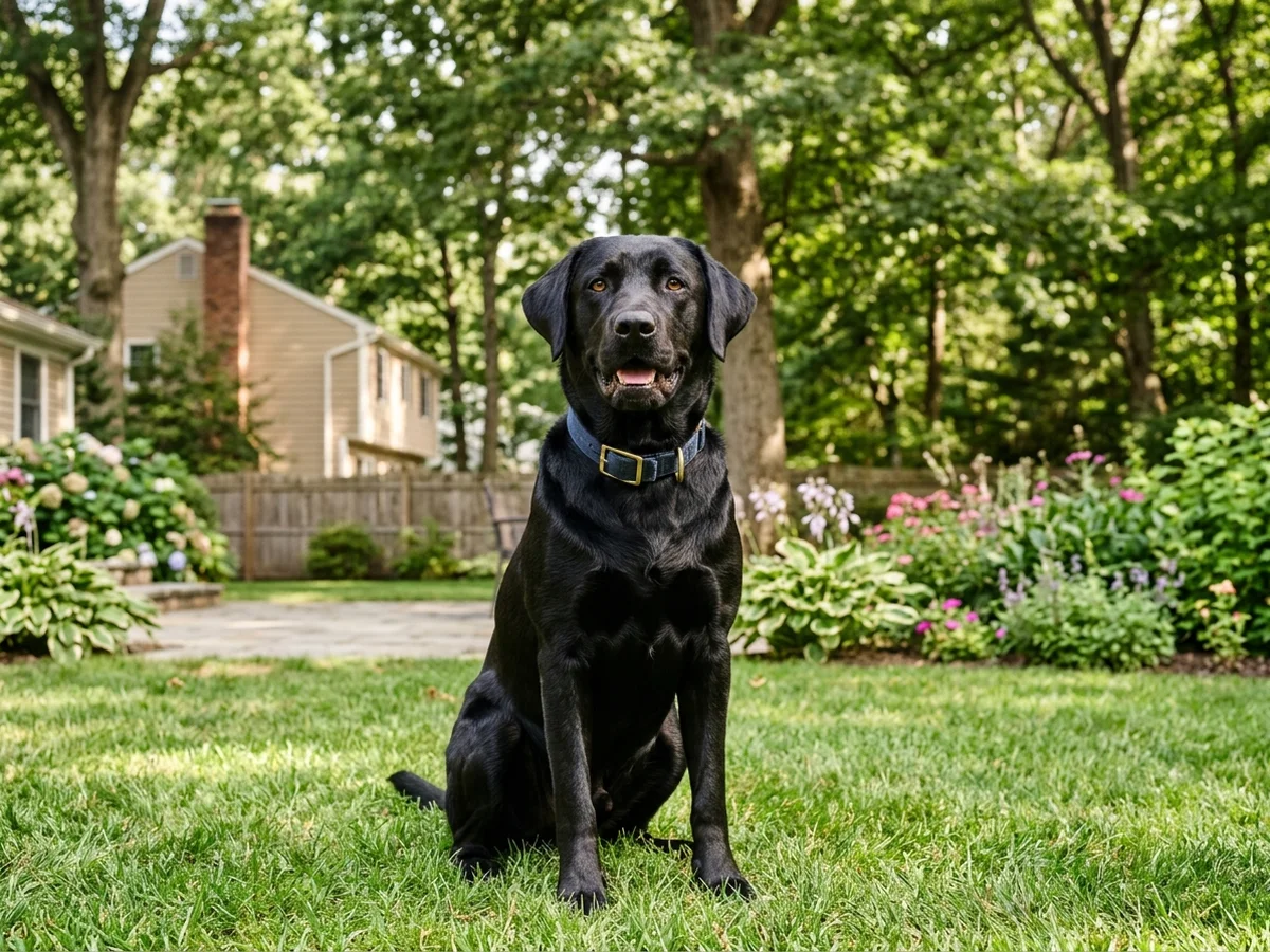 Black Labrador retriever in a North New Jersey suburban setting representing Wombleshyre Labradors