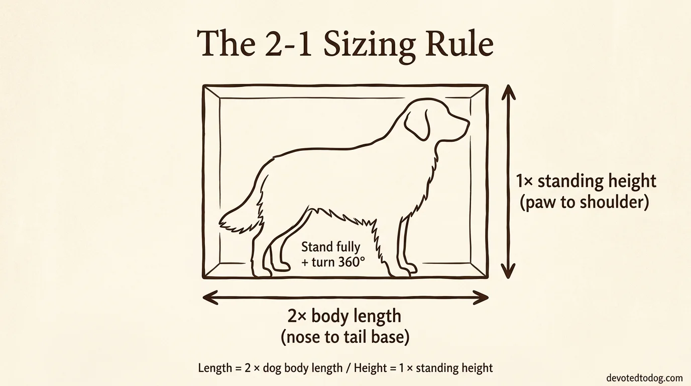The 2-1 dog crate sizing rule explained with measurement diagram