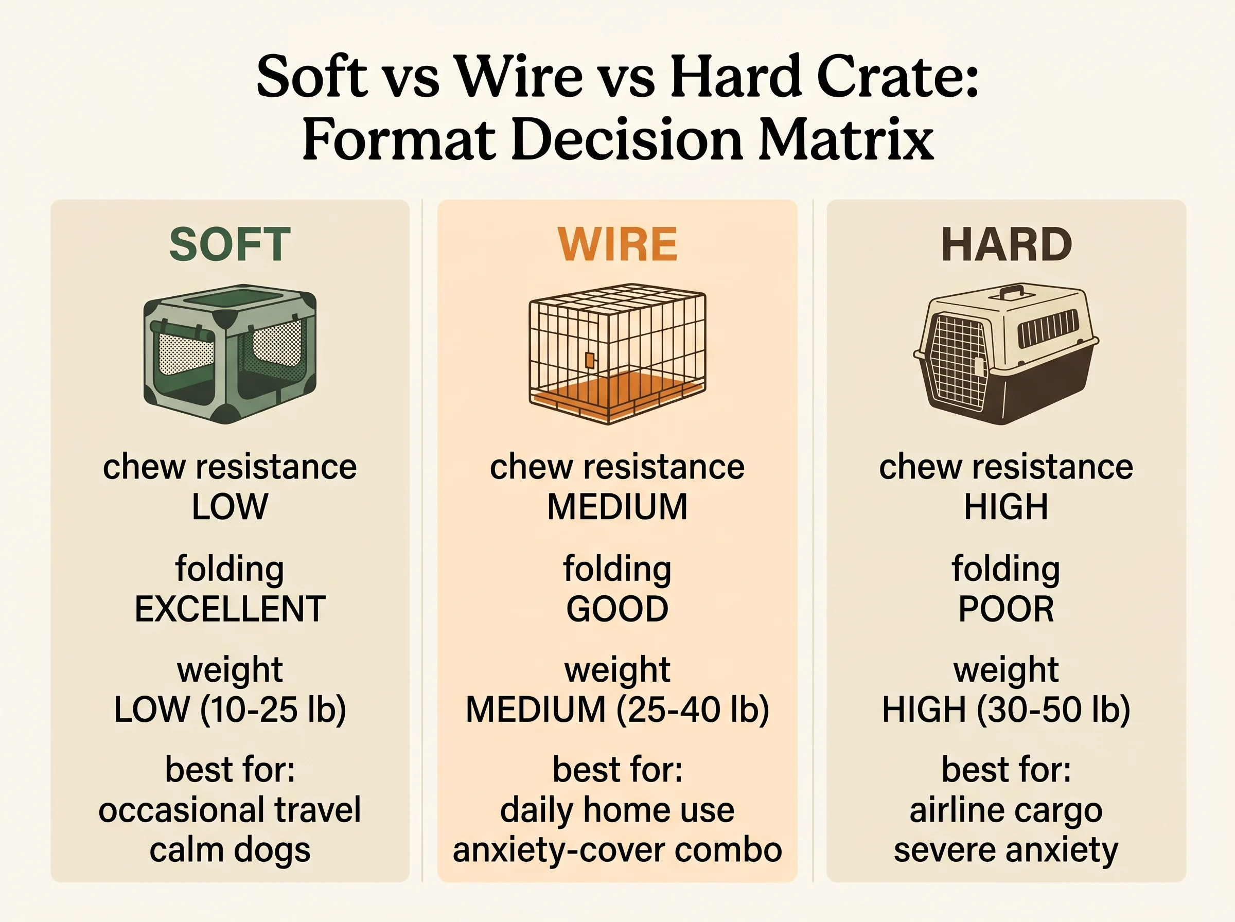 Soft vs wire vs hard crate format decision matrix