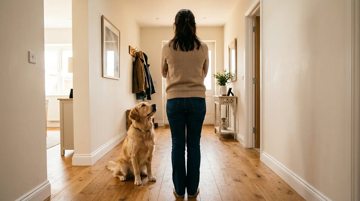 Dog owner turning back on jumping dog to withdraw attention during training