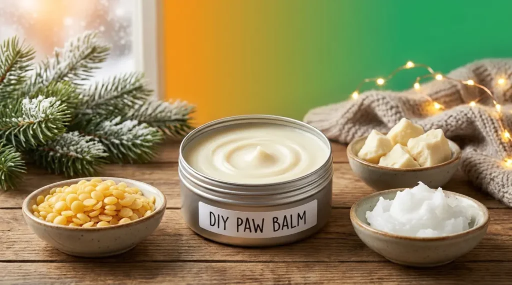 Ingredients for a DIY dog paw balm recipe for cracked winter pads