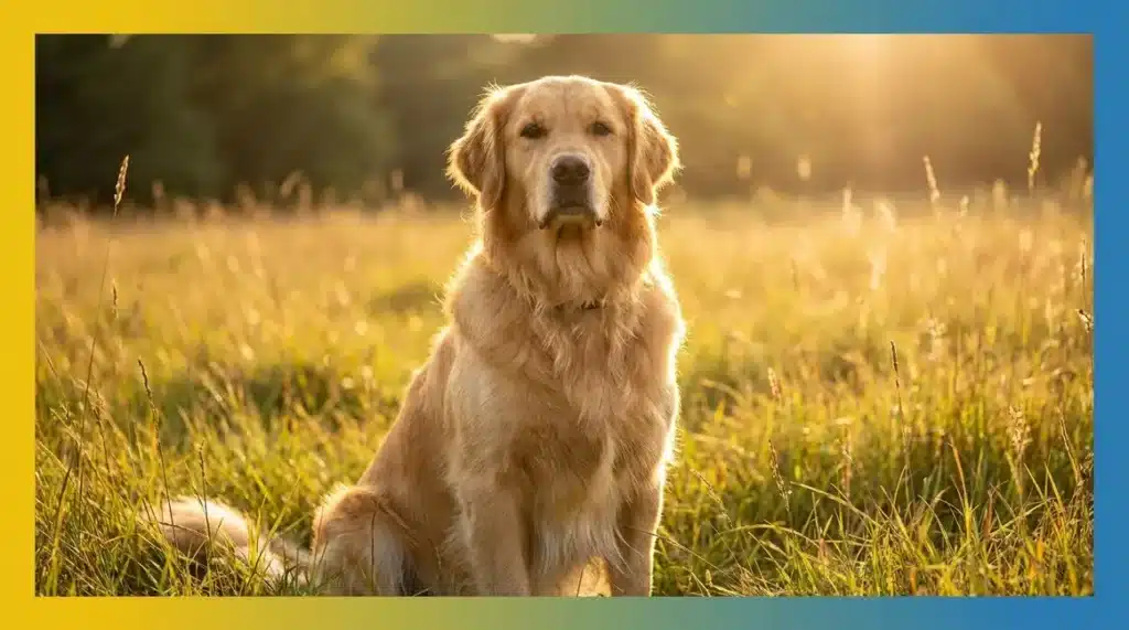 Golden Retriever sitting in a field representing fun facts about the breed