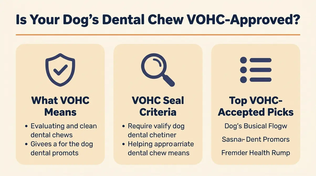 Infographic explaining VOHC seal criteria and listing VOHC-accepted dental chews for dogs