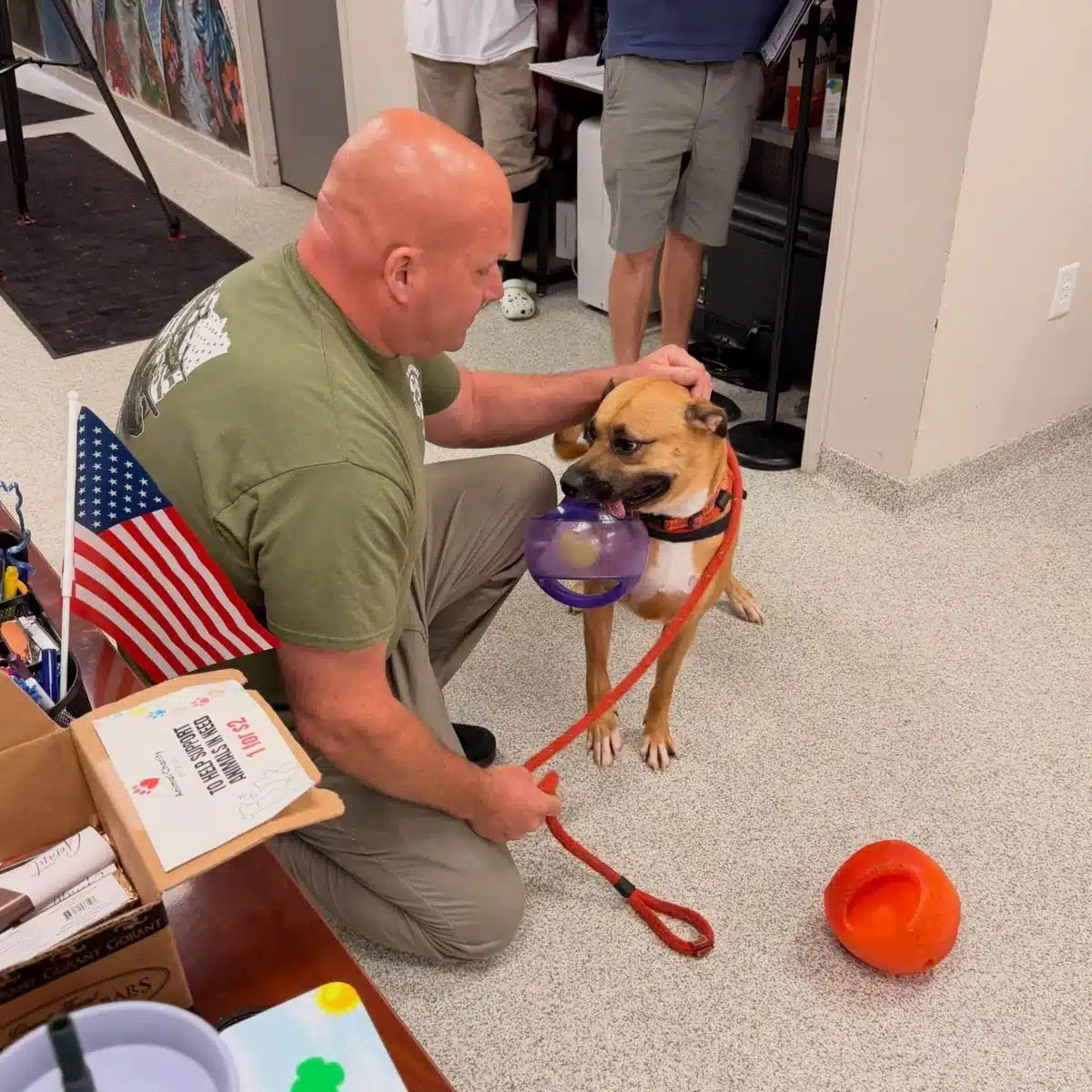Rufus with firefighters at Liberty Fire Department, Boardman, Ohio