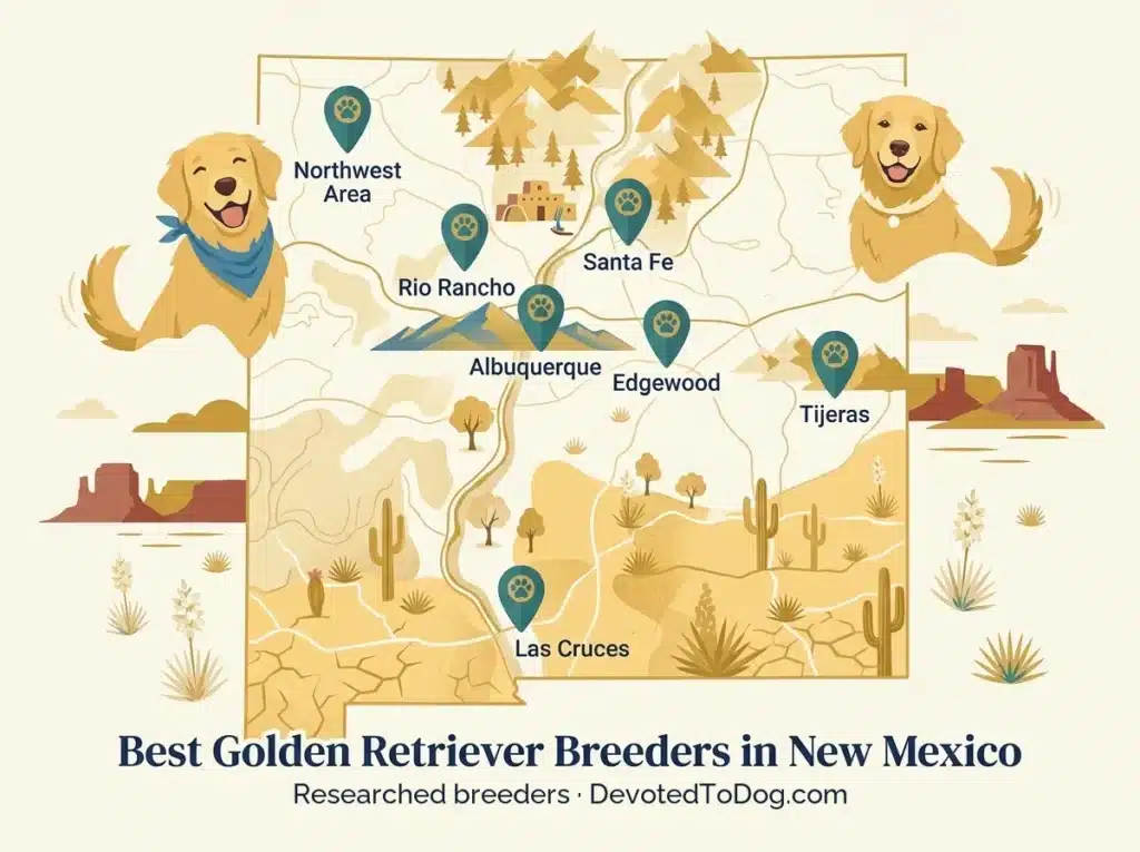 Map of New Mexico golden retriever breeders